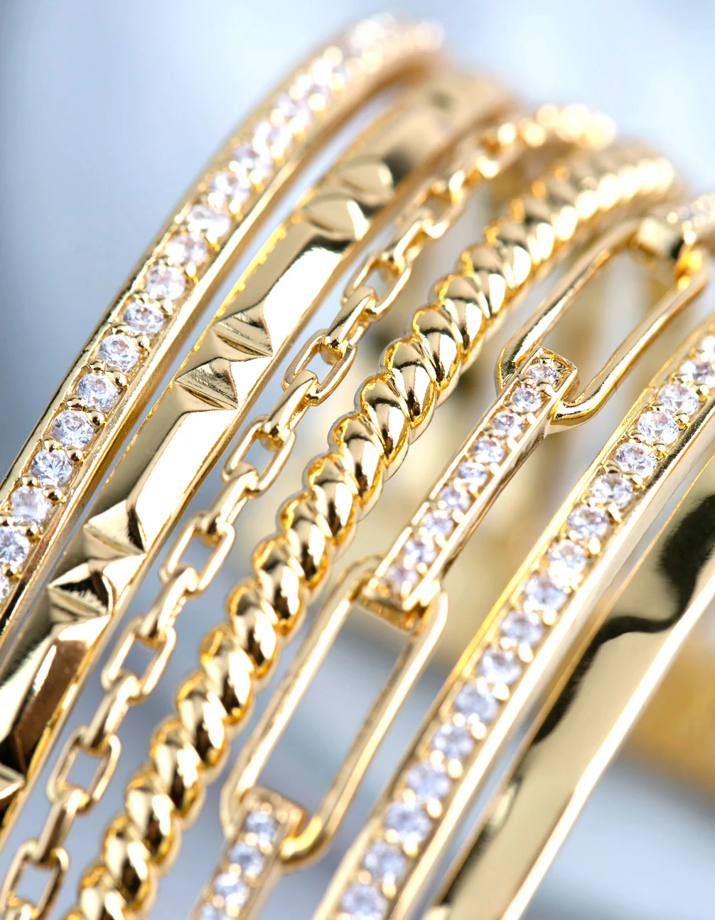 18ct Gold Plated Brass Cubic Zirconia Multi Row Cuff Bracelet - Image 3