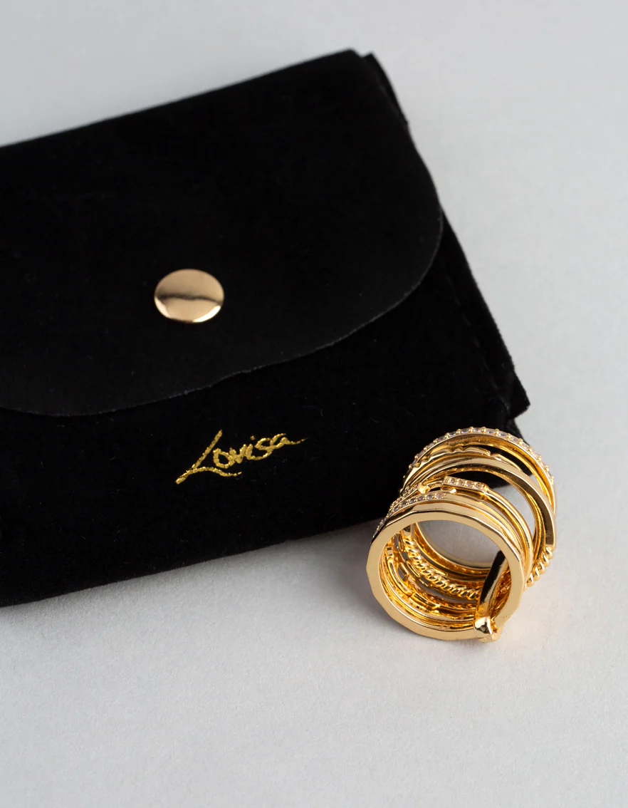 18ct Gold Plated Brass Cubic Zirconia Multi Row Stack Ring - Image 4