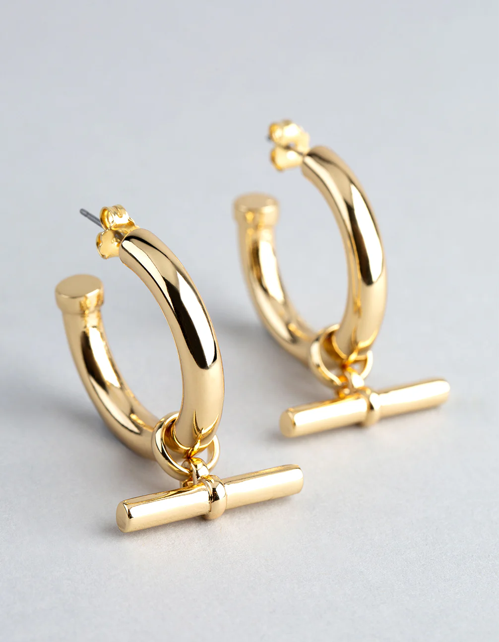 18ct Gold Plated Brass Fob Charm Hoop Earrings - Image 2