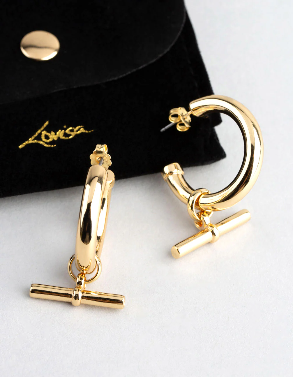 18ct Gold Plated Brass Fob Charm Hoop Earrings - Image 4