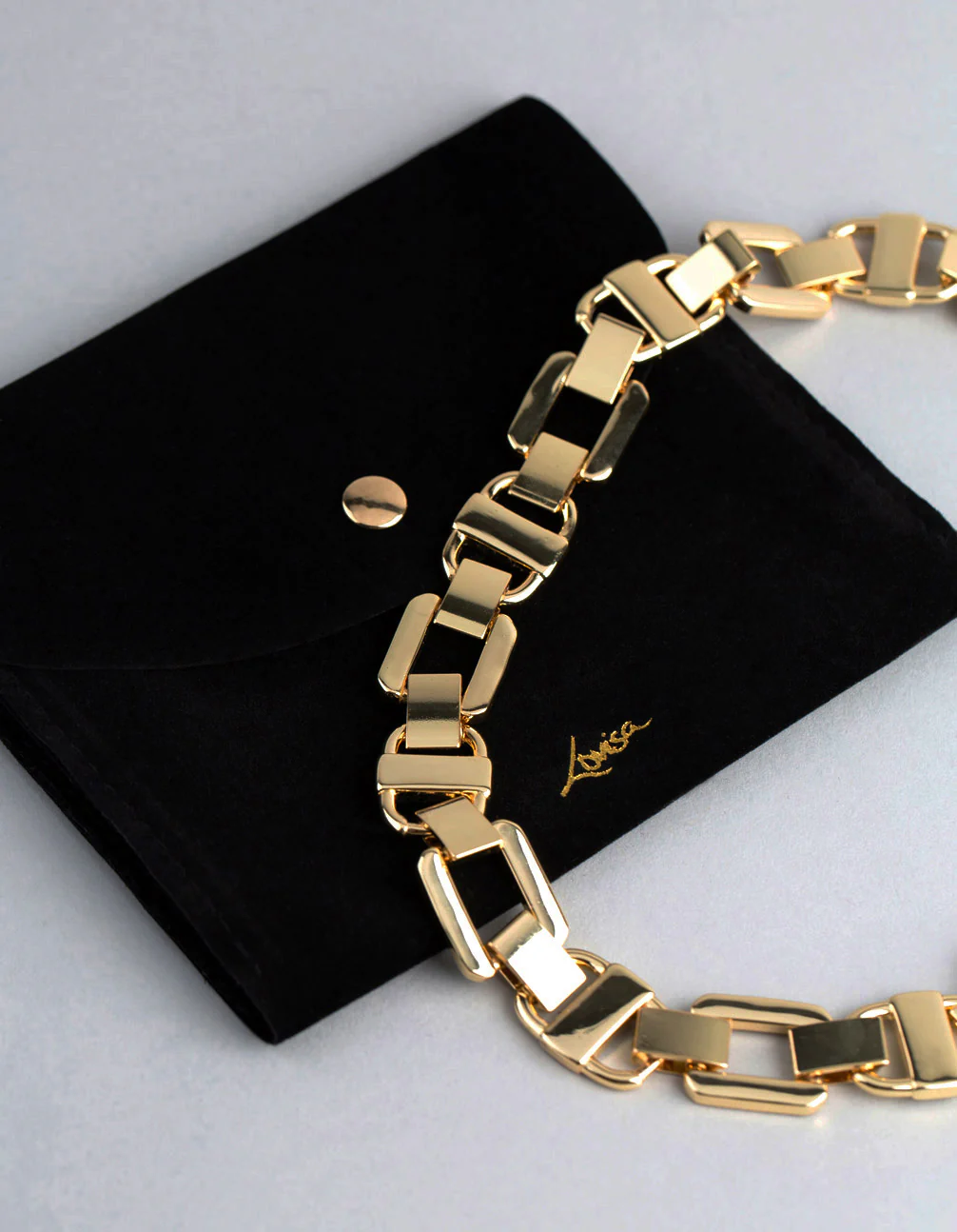18ct Gold Plated Brass Statement Square Chain Link Collar Necklace - Image 4
