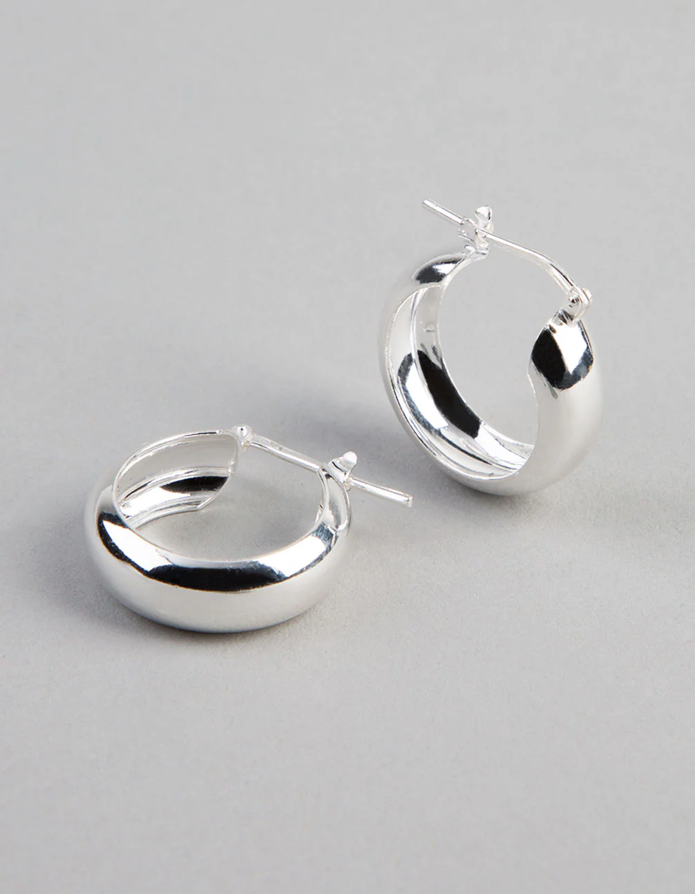 Sterling Silver Small Wide Hoop Earrings - Image 2