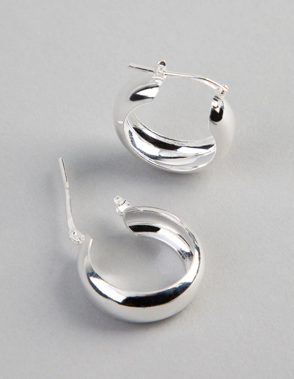 Sterling Silver Small Wide Hoop Earrings - Image 3