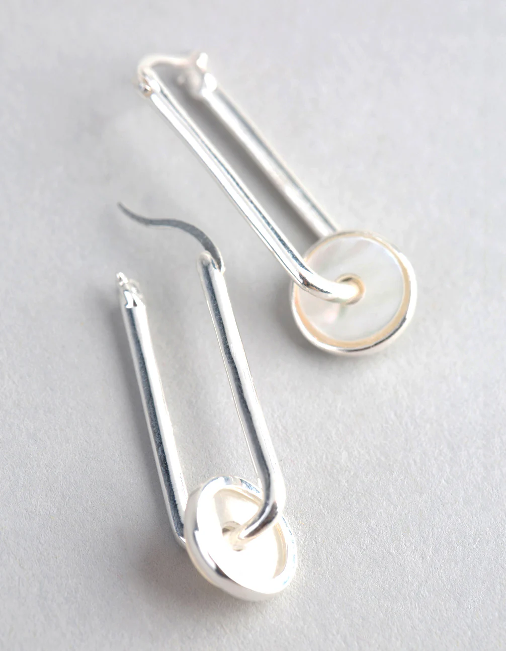 Sterling Silver Mother of Pearl Disc Drop Earrings - Image 3
