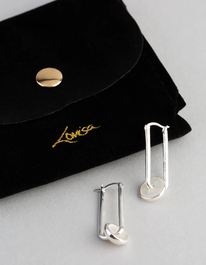 Sterling Silver Mother of Pearl Disc Drop Earrings - Image 4