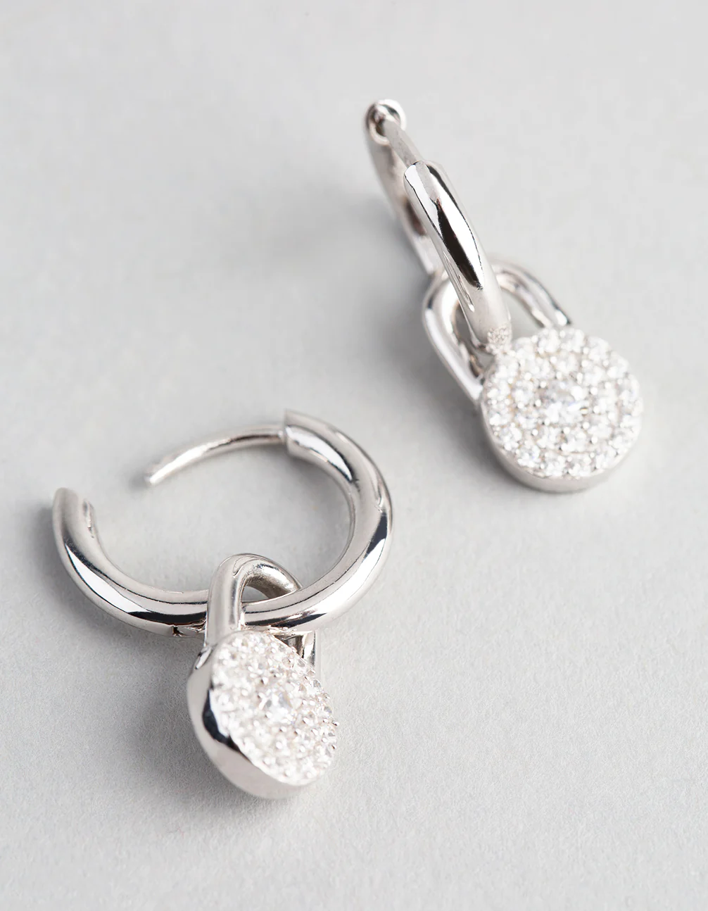 Sterling Silver Round Pave Disc Huggie Earrings - Image 3