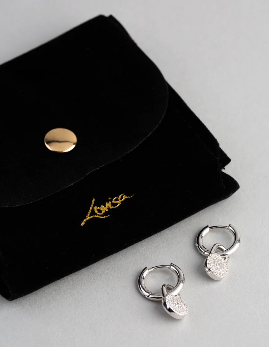 Sterling Silver Round Pave Disc Huggie Earrings - Image 4