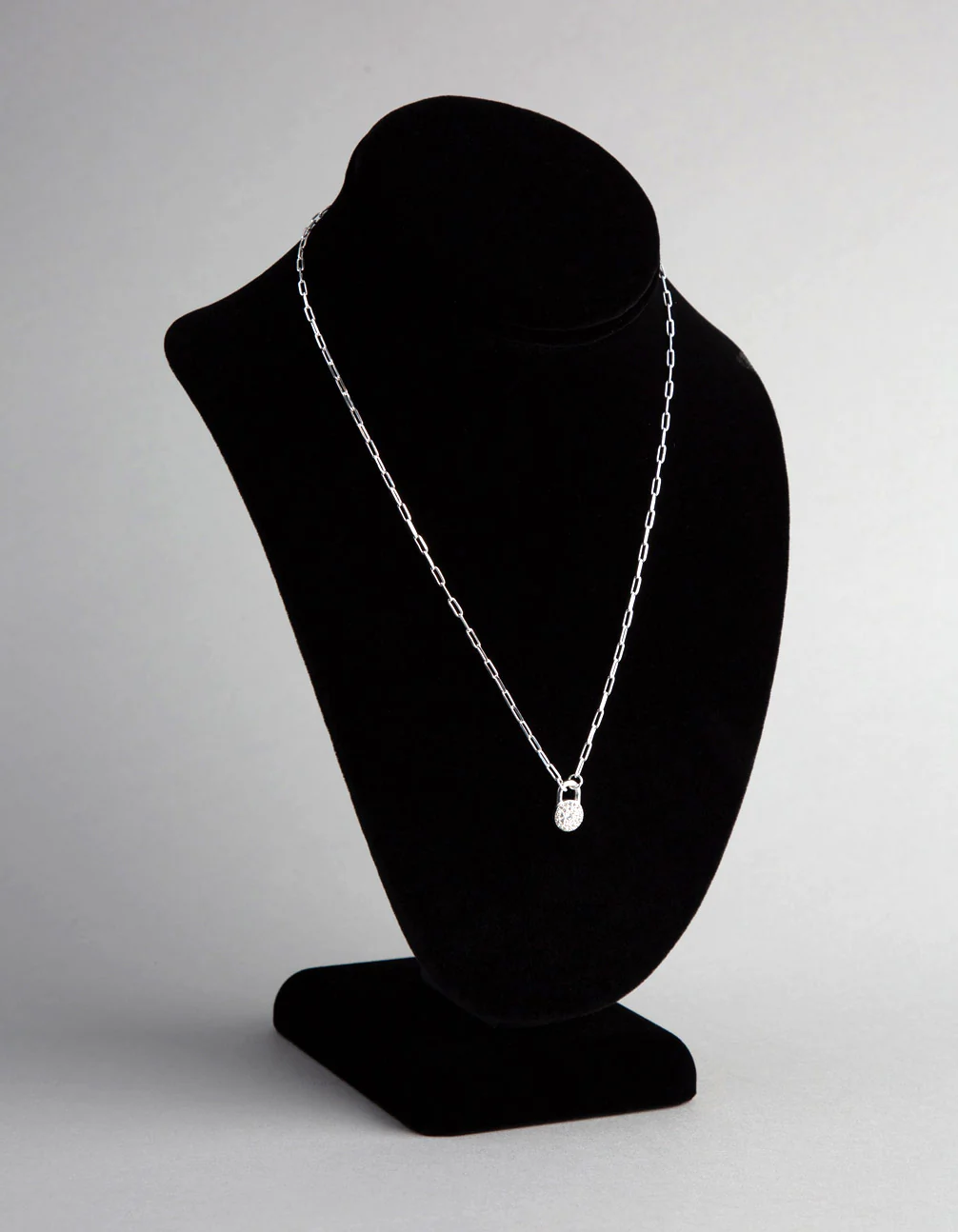 Sterling Silver Pave Padlock Oval Chain Necklace - Image 2