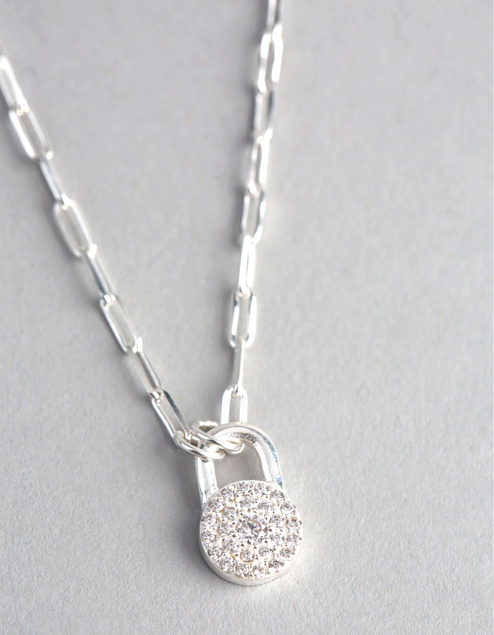 Sterling Silver Pave Padlock Oval Chain Necklace - Image 3