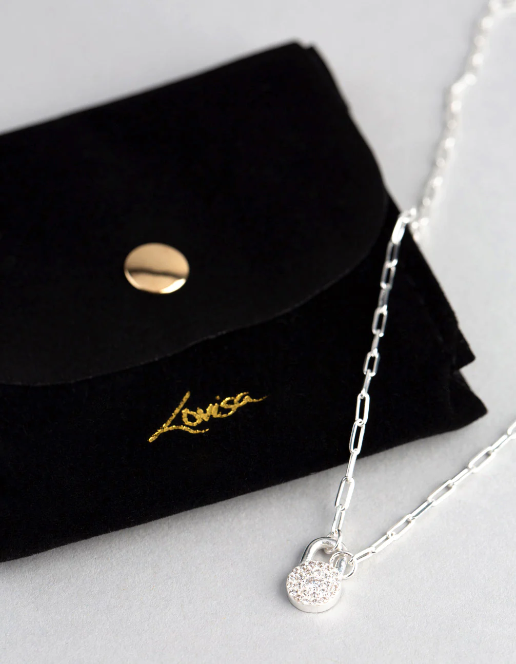 Sterling Silver Pave Padlock Oval Chain Necklace - Image 4