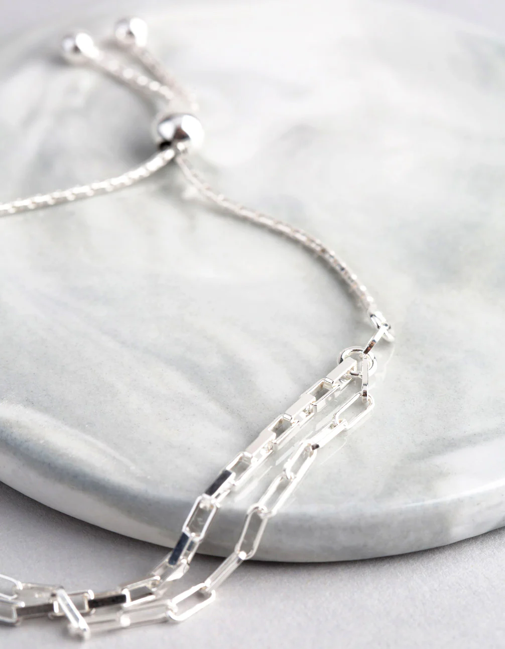Sterling Silver 2 Row Rectangle Chain Toggle Bracelet - Image 2