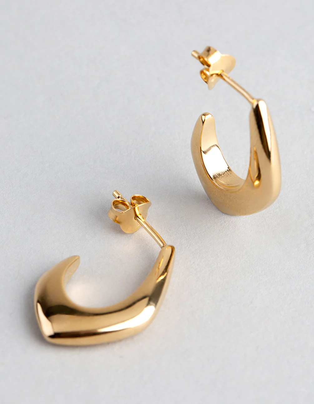 Gold Plated Sterling Silver Small Geo Open Hoop Earrings - Image 2