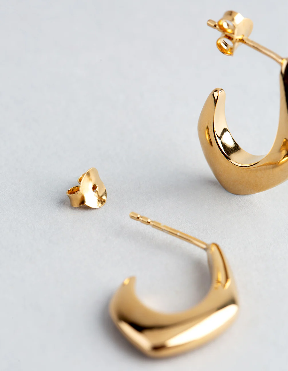 Gold Plated Sterling Silver Small Geo Open Hoop Earrings - Image 3