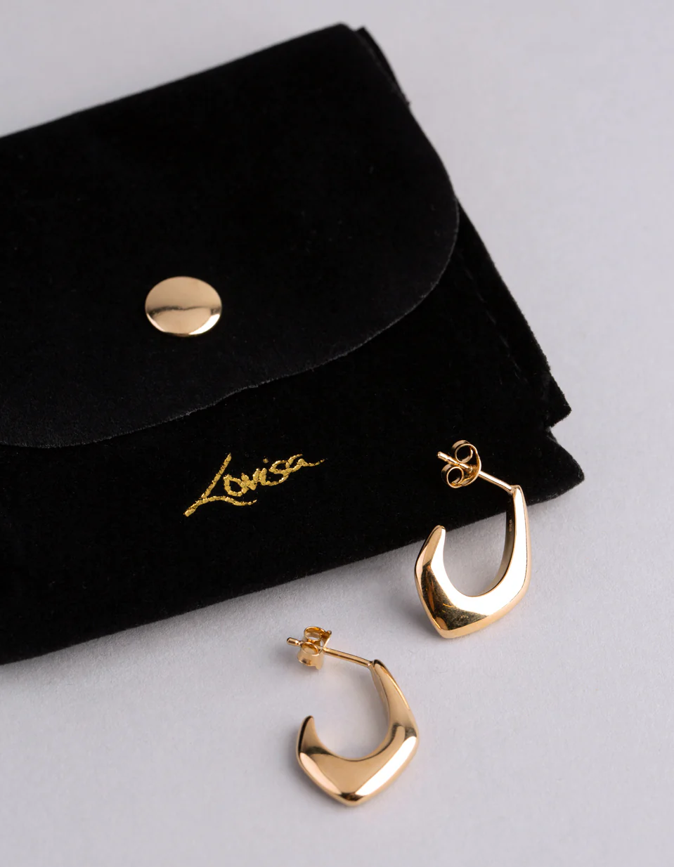 Gold Plated Sterling Silver Small Geo Open Hoop Earrings - Image 4
