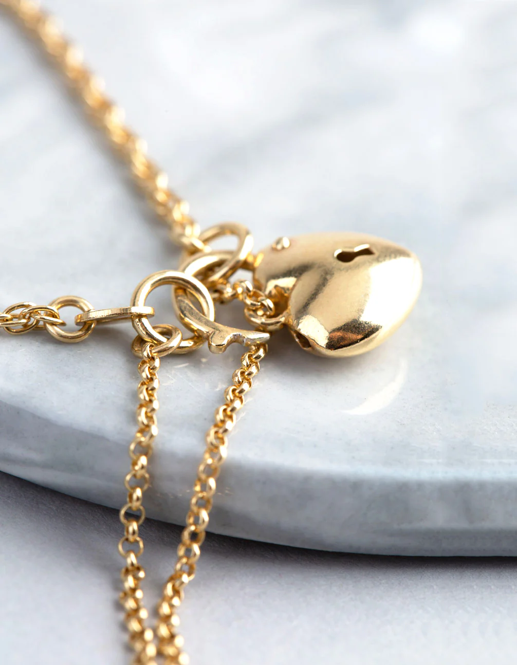 Gold Plated Sterling Silver Heart Padlock Hidden Clasp Bracelet - Image 2