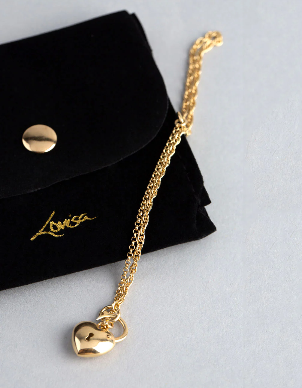 Gold Plated Sterling Silver Heart Padlock Hidden Clasp Bracelet - Image 3