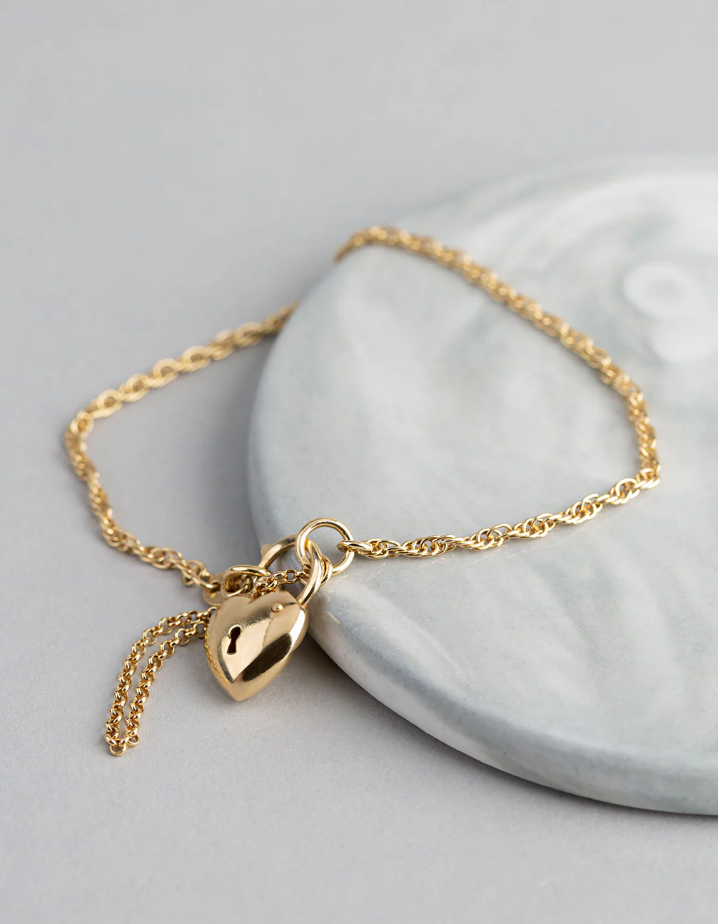 Gold Plated Sterling Silver Heart Padlock Hidden Clasp Bracelet - Image 4