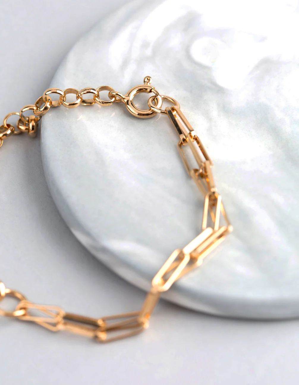 Gold Plated Sterling Silver Half & Half Chain Bracelet - Image 2