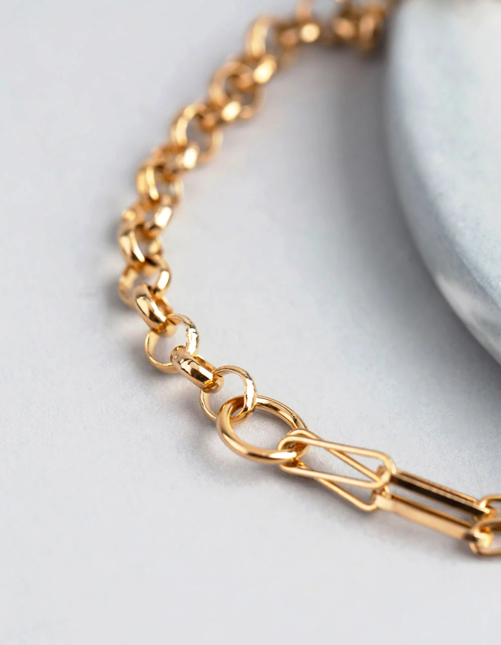 Gold Plated Sterling Silver Half & Half Chain Bracelet - Image 3