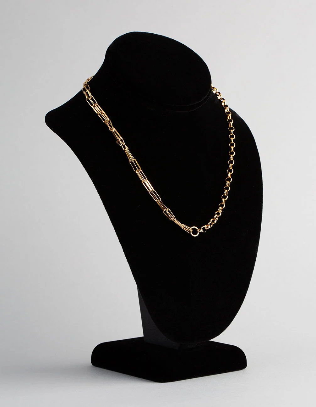 Gold Plated Sterling Silver Half & Half Chain Necklace - Image 2