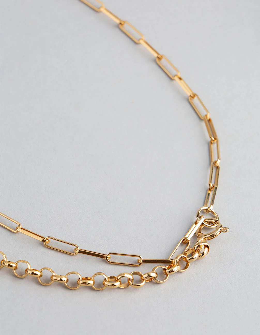 Gold Plated Sterling Silver Half & Half Chain Necklace - Image 3