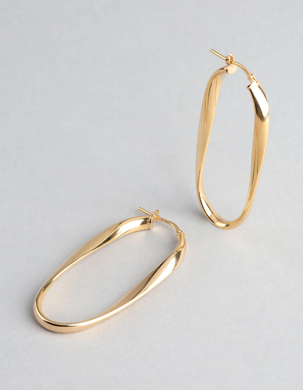 Gold Plated Sterling Silver Oval Twist Hoop Earrings - Image 2