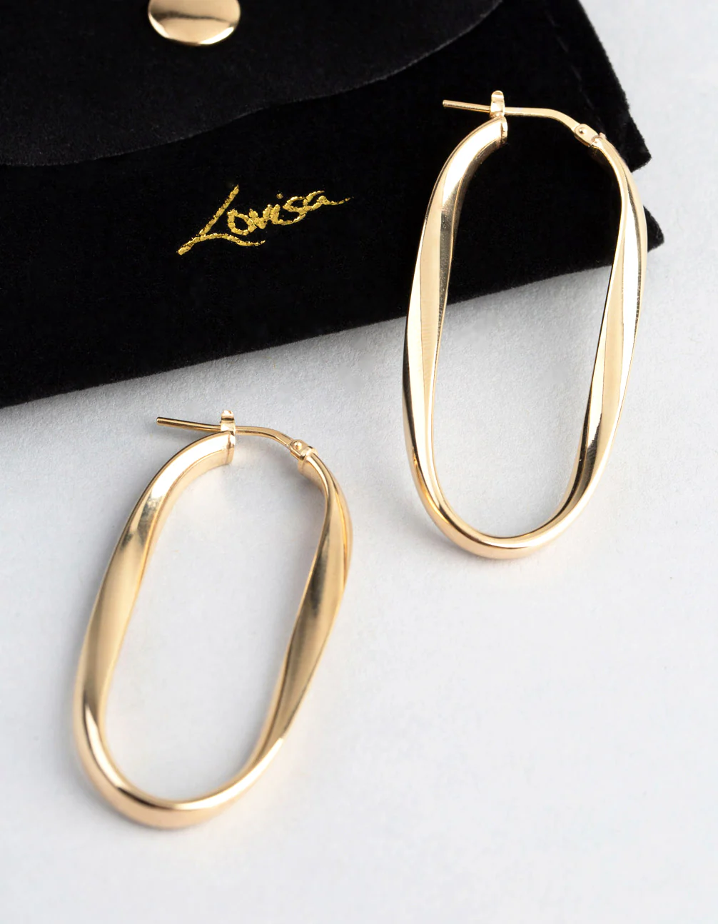 Gold Plated Sterling Silver Oval Twist Hoop Earrings - Image 4