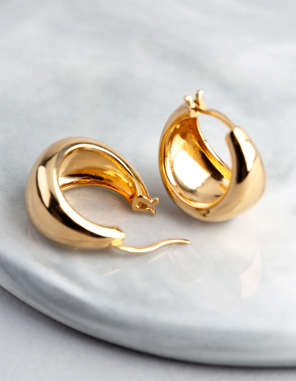Gold Plated Sterling Silver Small Chubby Hoop Earrings - Image 2