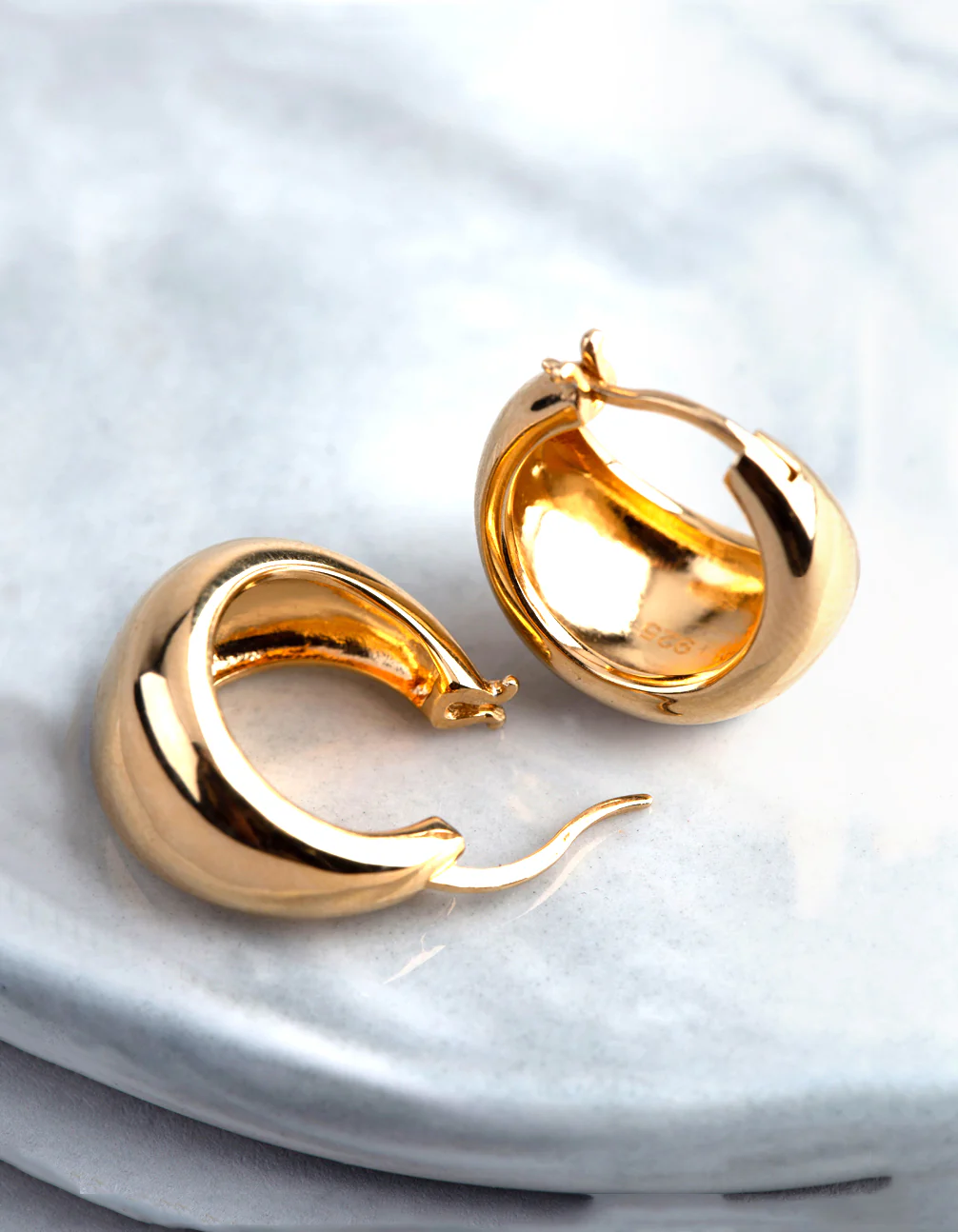 Gold Plated Sterling Silver Small Chubby Hoop Earrings - Image 3