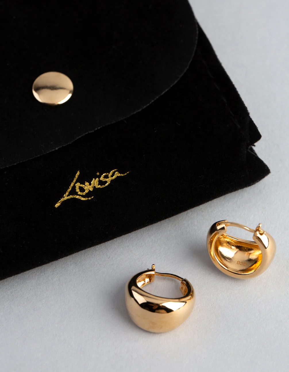 Gold Plated Sterling Silver Small Chubby Hoop Earrings - Image 4