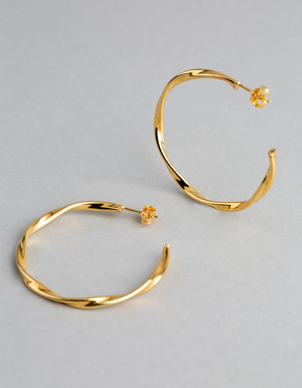 Gold Plated Sterling Silver Medium Twist Open Hoop Earrings - Image 2