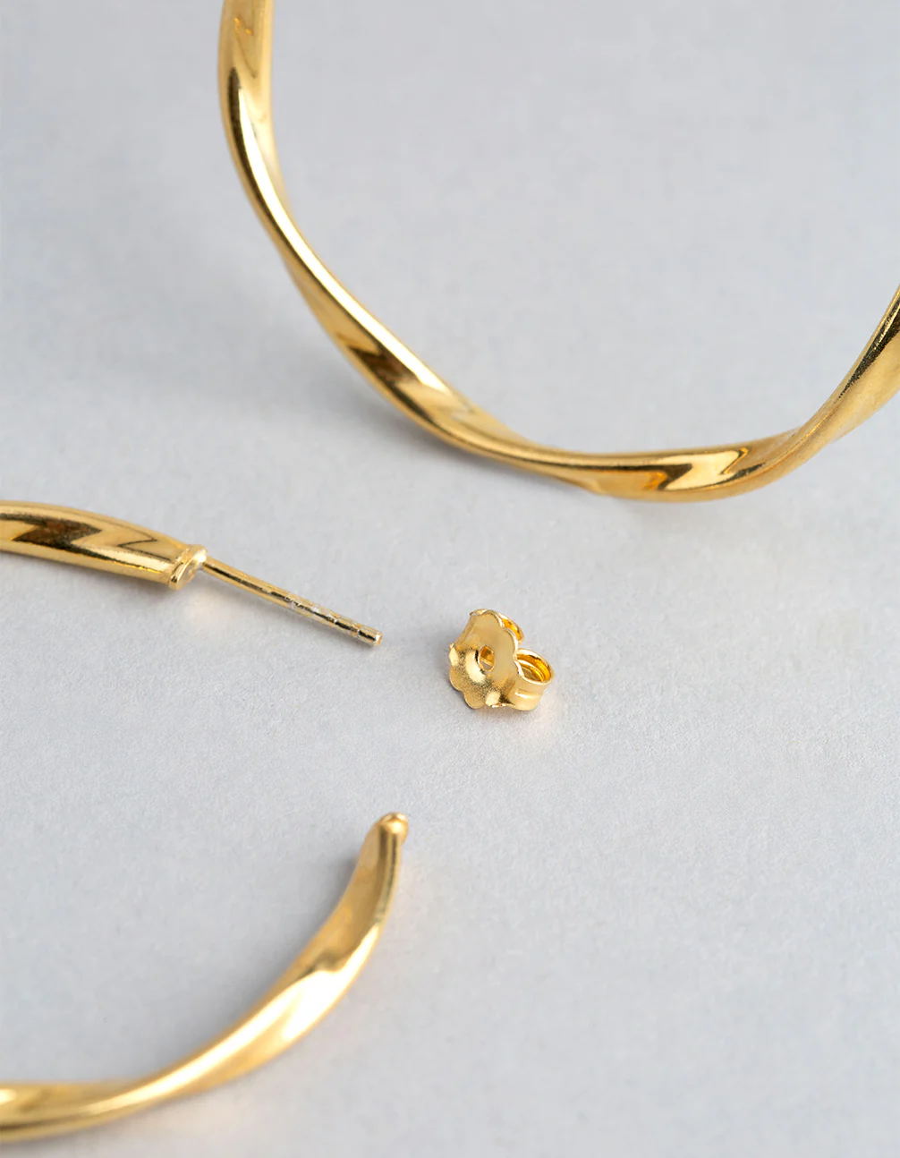 Gold Plated Sterling Silver Medium Twist Open Hoop Earrings - Image 3