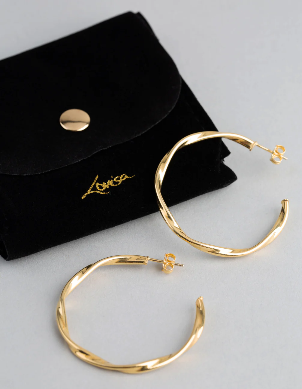 Gold Plated Sterling Silver Medium Twist Open Hoop Earrings - Image 4