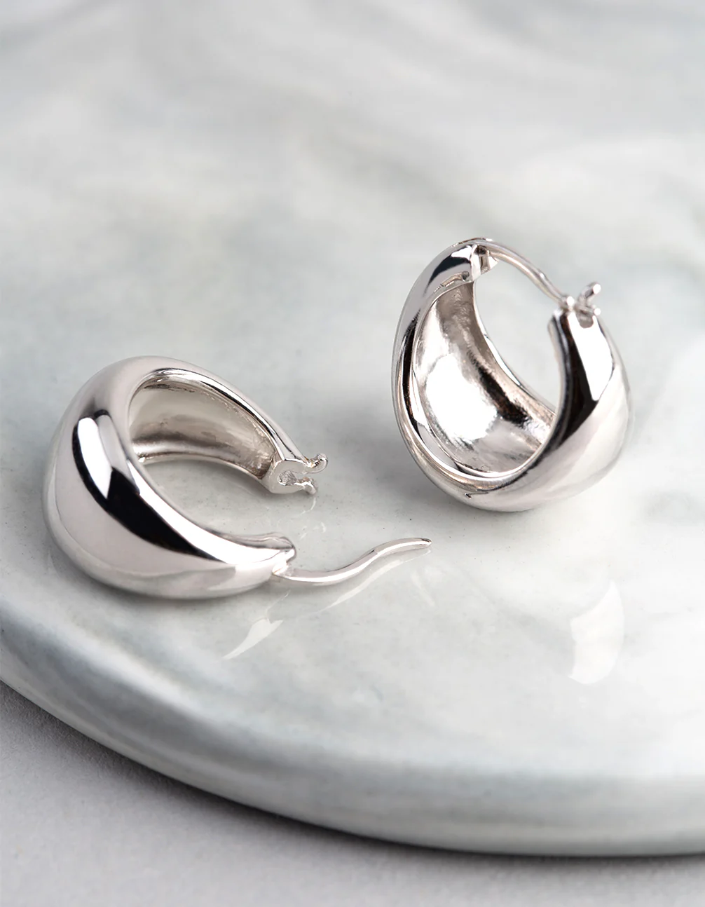 Sterling Silver Small Chubby Hoop Earrings - Image 2
