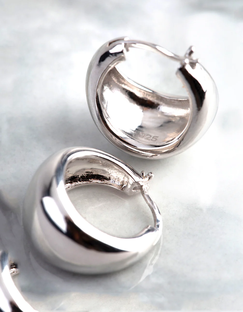 Sterling Silver Small Chubby Hoop Earrings - Image 3