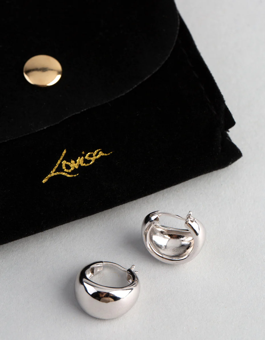 Sterling Silver Small Chubby Hoop Earrings - Image 4