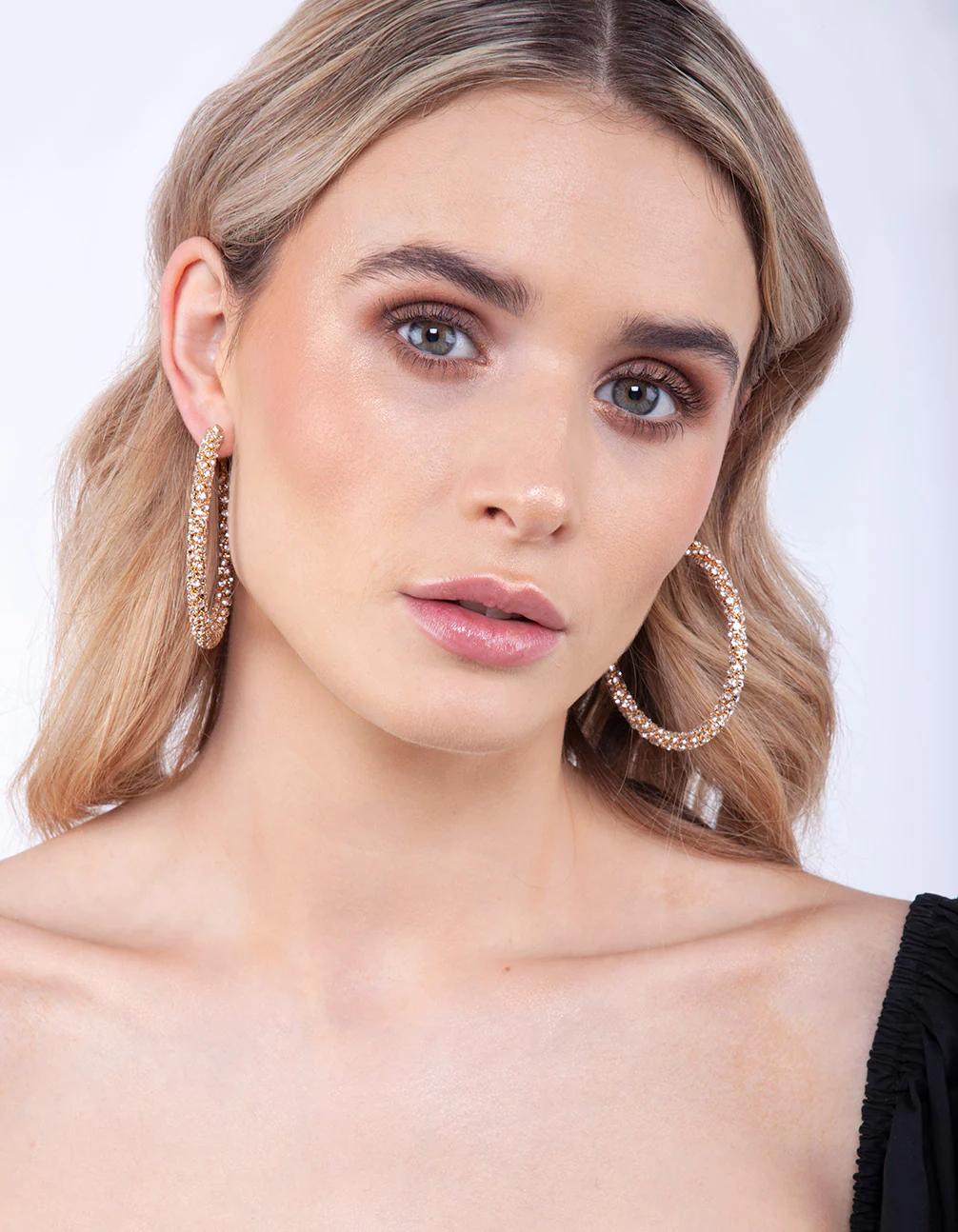 Gold Stone Cluster Hoop Earrings - Image 2