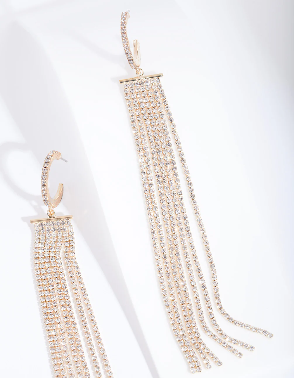 Gold Diamante Fringe Huggie Earrings - Image 2