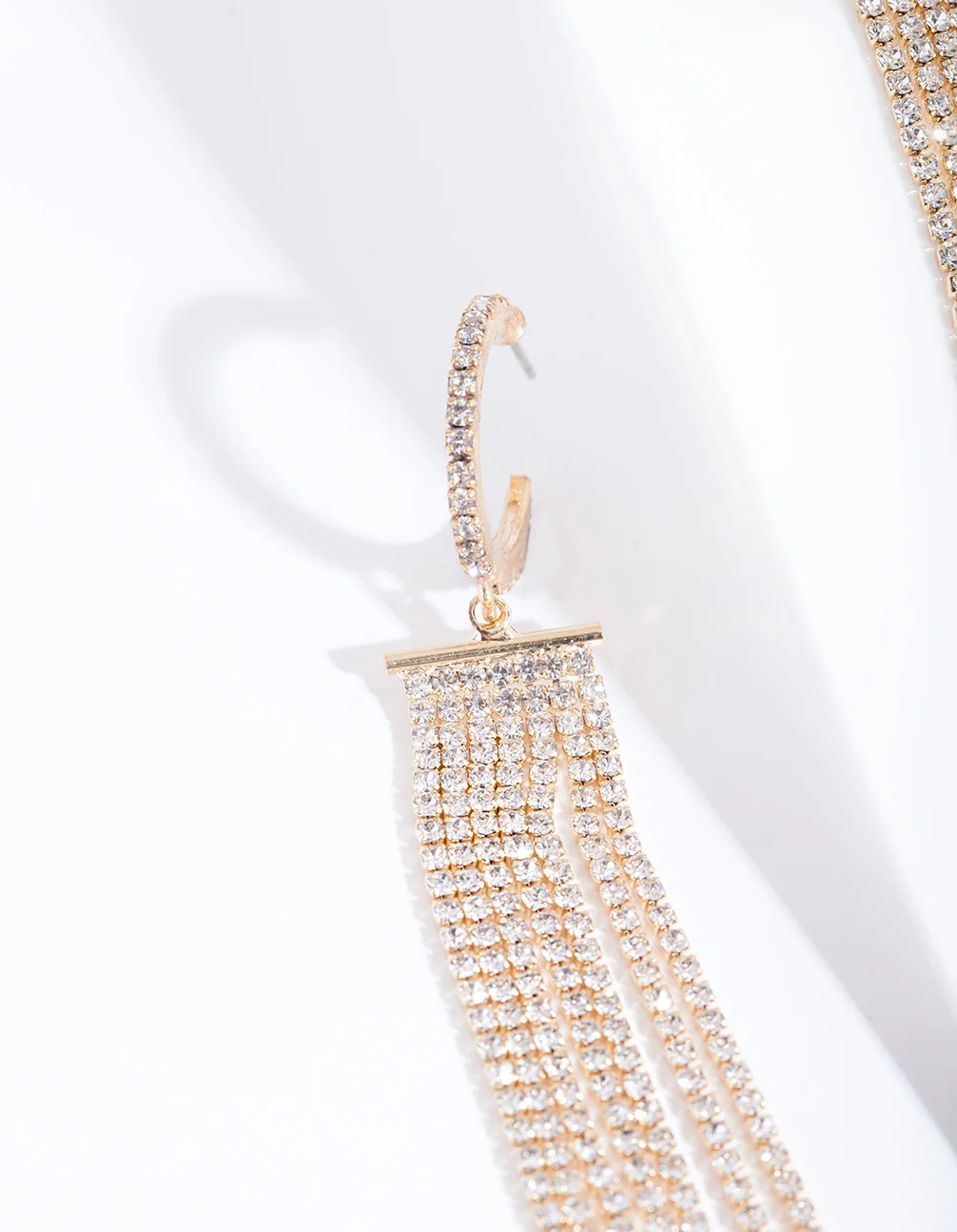 Gold Diamante Fringe Huggie Earrings - Image 3
