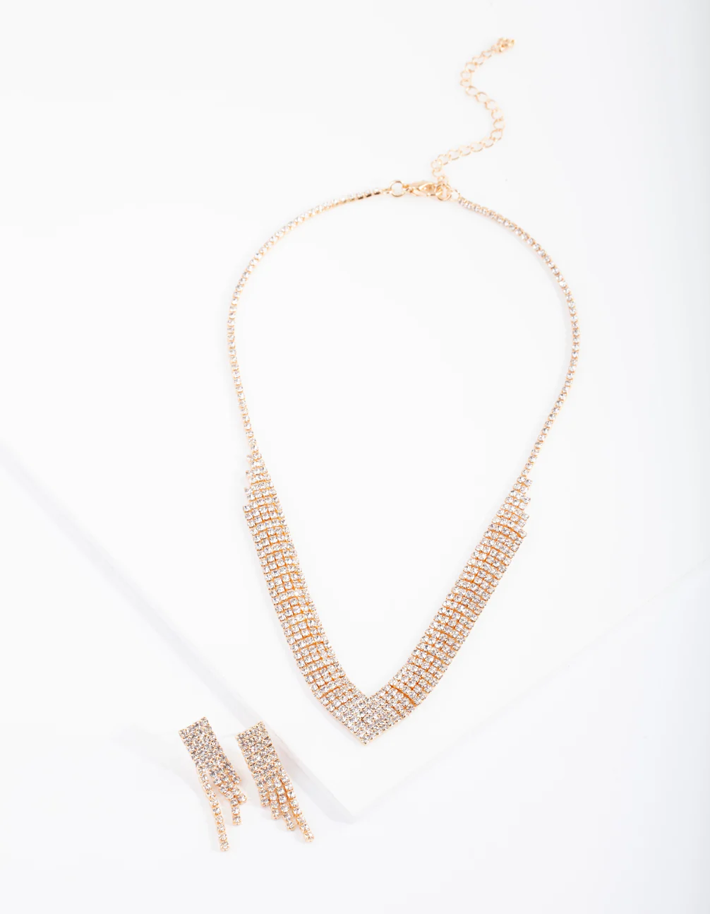 Gold Diamante Earrings Necklace Set - Image 2