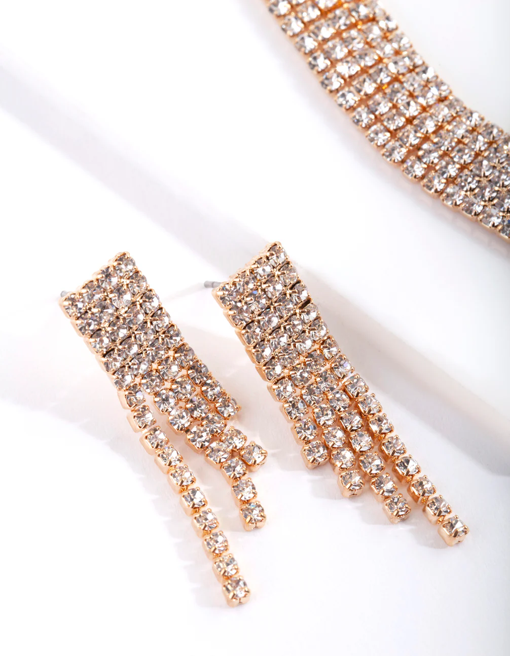 Gold Diamante Earrings Necklace Set - Image 3