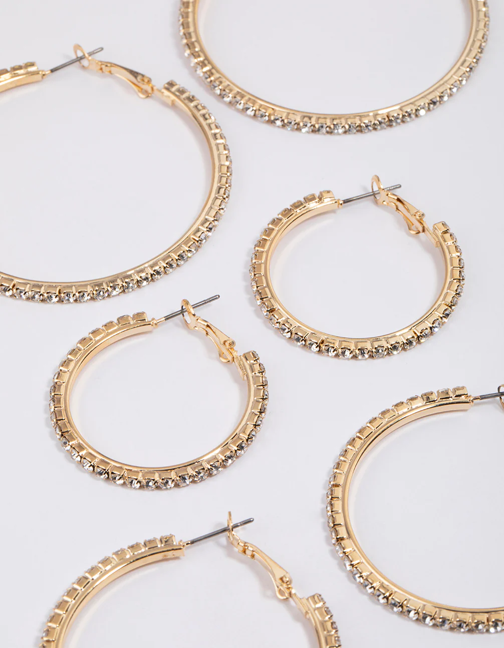Gold Mixed Size Diamante Hoop Earrings - Image 2