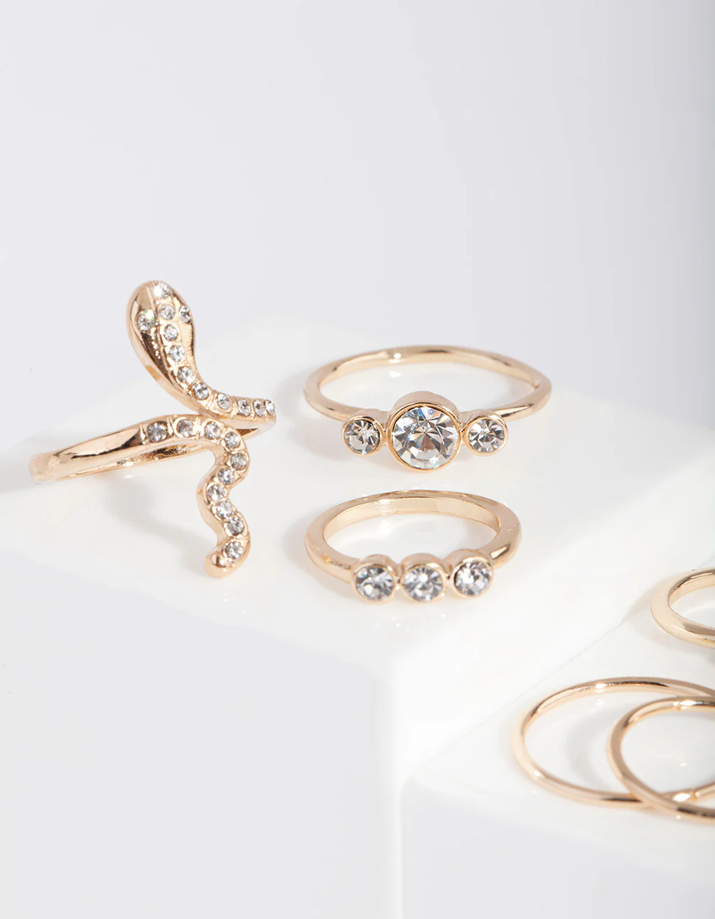 Gold Pearl & Diamante Mix Ring 7-Pack - Image 2