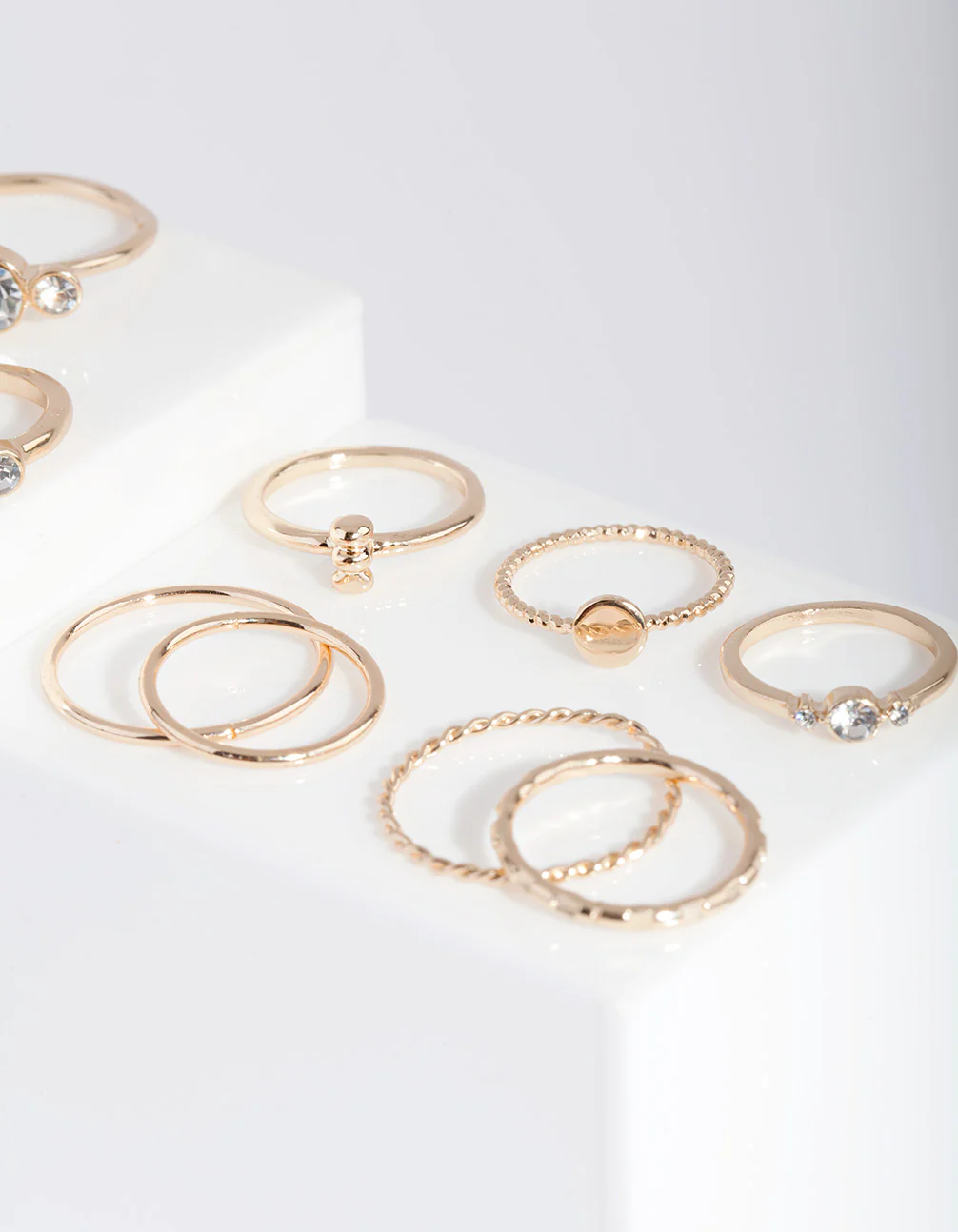 Gold Pearl & Diamante Mix Ring 7-Pack - Image 3