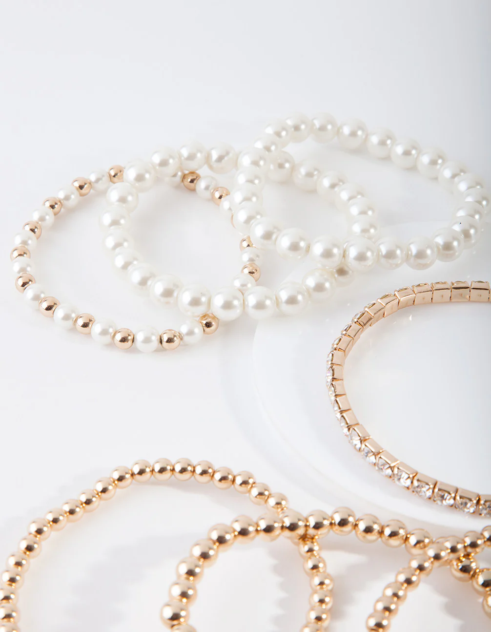 Gold Pearl & Diamante Stretch Bracelet 7-Pack - Image 2