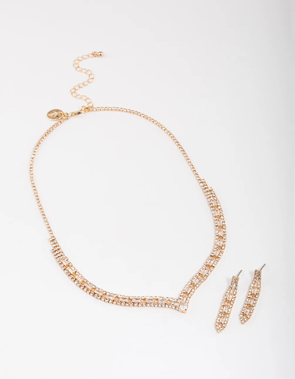 Gold Rectangle Graduating Pendant Earrings & Necklace Set - Image 2