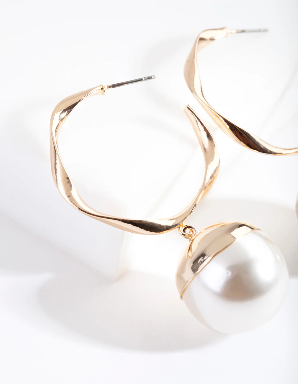 Gold Twisted Hoop Pearl Earring - Image 3