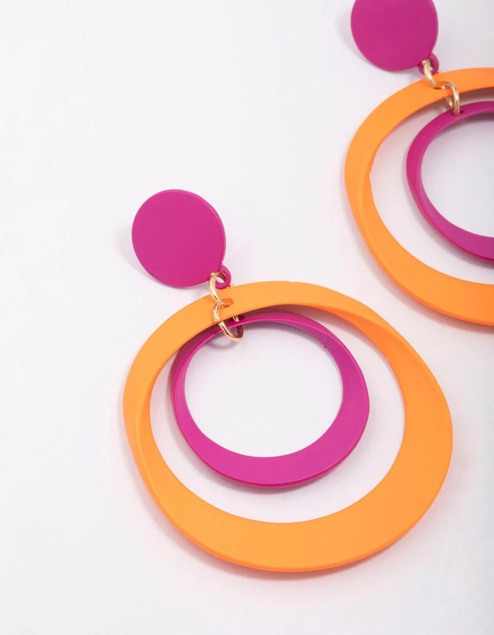 Pink & Orange Double Ring Drop Earrings - Image 2