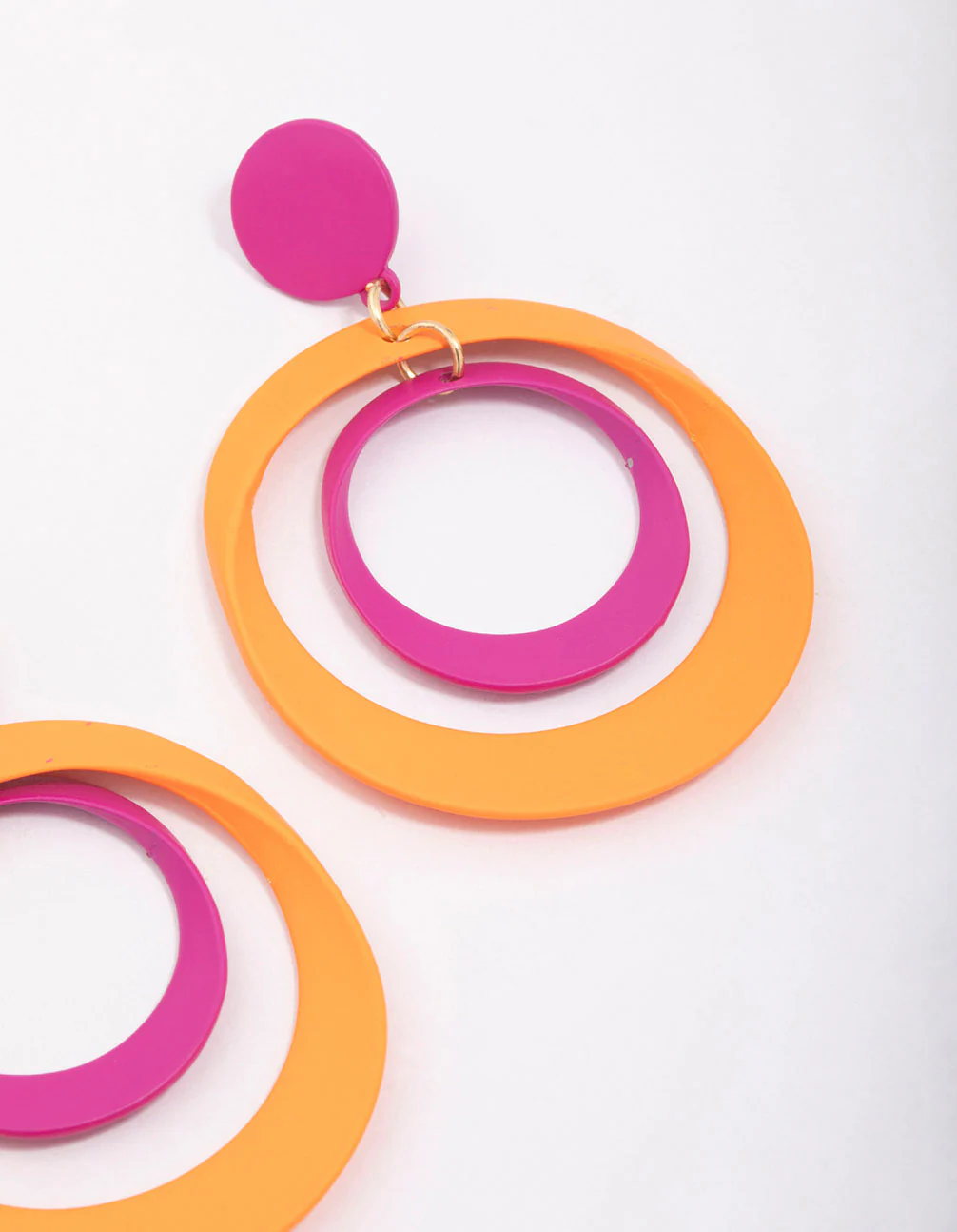 Pink & Orange Double Ring Drop Earrings - Image 3