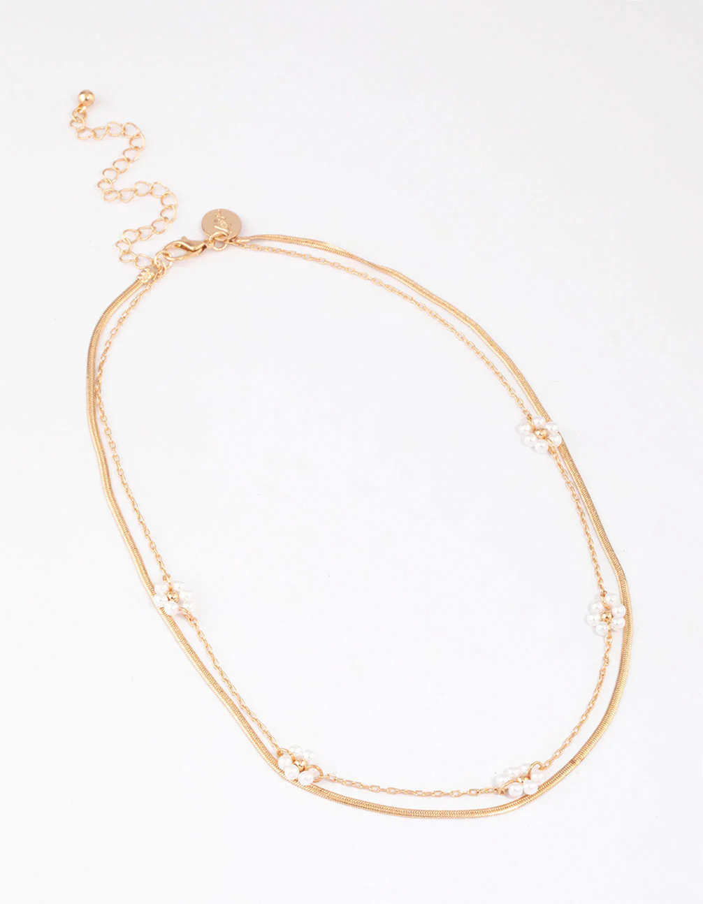 Gold Layered Chain Pearly Flower Necklace - Image 2